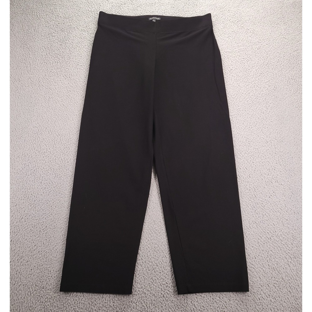 EILEEN FISHER Pants Size LARGE Black Jersey Knit‎ Mid Rise Straight Leg